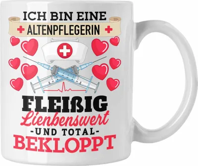Produktbild von Trendation - Altenpflegerin Tasse Geschenk Frauen Altenpflege Lustiger Spruch Danke Geburtstag (Weiß)