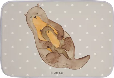 Produktbild von Mr. & Mrs. Panda Duschvorleger Otter Kind - Grau Pastell - Geschenk, Badematte, Mama, Bad Fußmatte, Familie, Seeotter, Badezimmerteppich, Badvorleger, Sohn, Baby