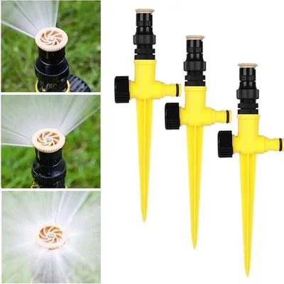 Image de Arroseurs automatiques de jardin, tête d'arrosage à 360 degrés, ensemble de 3 pièces, système d'arrosage réglable pour pelouse, plantes, légumes et fleurs.