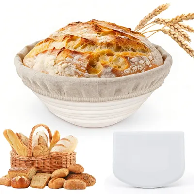 Productafbeelding van Gistmanden - Rond en inklapbaar - Voor het bakken van brood - 23x9 cm - Set