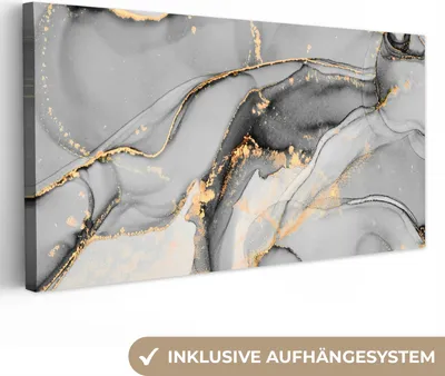 Produktbild von MuchoWow® - Leinwandbilder - Marmor - Gold - Grau, Wandbild, Wanddeko Bilder Wohnzimmer, 80x40 cm