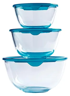 Produktbild von Prep & Store Glasschüsseln mit Deckel, robust, 0,5 l, 1 l, 2 l, BPA-frei, 3 Stück