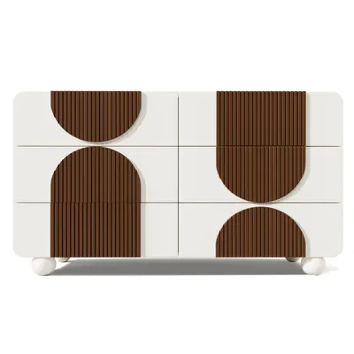 Produktbild von Flieks Kommode Sideboard mit 6 Schubladen, Wohnzimmerschrank Anrichte mit Kippsicherung, Anrichte Beistellschrank 121x41x71 cm, Weiß
