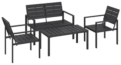 Immagine prodotto di Set di mobili da giardino composto da: divano, 2 poltrone e tavolo | Colore: nero | Dimensioni: 104x71x76,5 cm