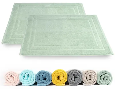 Image de Lot de tapis de bain, 2 pièces | Tapis de douche en tissu éponge 100 % coton, 50 x 70 cm | Tapis de bain, 700 g/m² | Séchage rapide, absorbant, lavable (vert céladon)