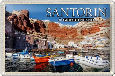 Produktbild von Blechschild Reise 30x20cm Santorin Griechenland Hafen von Ammoudi