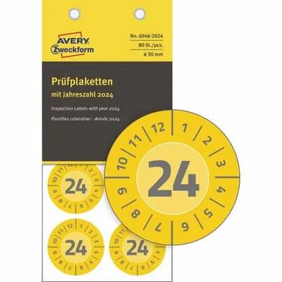 Produktbild von Prüfplaketten 2024 30mm VE=80 Etiketten gelb