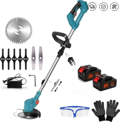 Produktbild von Akku-Rasentrimmer, 21V Akku und Ladegerät, Cordless Weed Wacker, 90° Trimmwinkel, Teleskop-Stiel & Zusatzhandgriff, Faltbares Modell