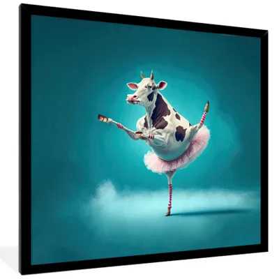 Produktbild von MuchoWow® Gerahmtes Poster Kuh - Ballett - Porträt - Blau - Tiere 40x40 cm - Poster mit Schwarzem Bilderrahmen Wandposter Rahmen Foto Bilder - Mit Rahmen - Wanddekoration Schlafzimmer