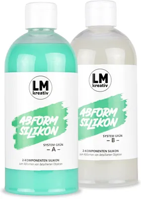 Produktbild von LM-Kreativ Abformsilikon 1 kg, grün – flüssiges 2-Komponenten-Silikon 1:1 für den Formenbau, detailgetreu, schrumpfungsfrei, 20 Shore A