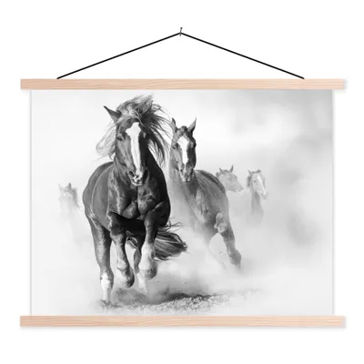Produktbild von MuchoWow® Textilposter Pferde - Tiere - Illustration 120x90 cm mit holzfarbenen Rahmen - Magnetisch