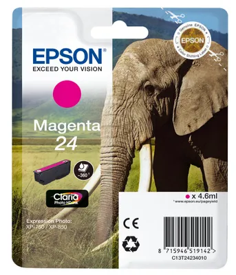 Obrázek produktu pro Epson Elephant Singlepack Magenta 24 Claria Photo HD Ink, Purpurová, Inkoust na pigmentové bázi, 1 kusů