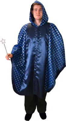 Magier Kostüm Umhang Zauberer für Erwachsene 113 cm blau Umhang mit Kapuze Märchen Fasching Karneval Mottoparty