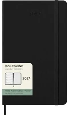 Image de Agenda hebdomadaire 12 mois, grand format A5, 1 semaine par page, horizontal, couverture rigide noire, 2027