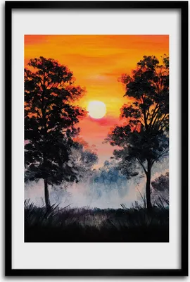 Produktbild von Bild - Bilderrahmen - 40 cm x 60 cm - MDF - Rahmen - Wandkunst - Sonnenuntergang Wald