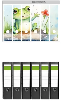 Produktbild von Wallario 6 Stück breite Ordner inkl. Klebeetiketten mit Motive Frosch in Aquarell -  Set mit Rückenschildern / Ordnerrücken Stickern