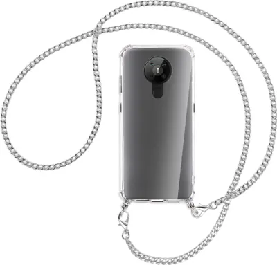 Produktbild von Handykette Backcover-Schutzhülle mit Band (Metall silberfarben) für Nokia 5.3 - silberfarbene Kette