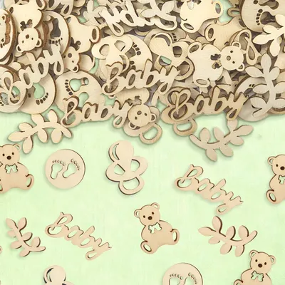 Zdjęcie produktu dla Baby shower konfetti 100 sztuk, drewniana dekoracja stołu, gender reveal, do dekoracji stołu