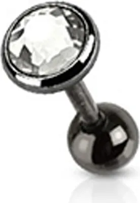 Produktbild von Tragus Helix Cartilage Ohr Piercing Zirkonia Stecker Barbell Kristalle Chirurgenstahl Autiga®  schwarz-klar Kugel Ø 5 mm