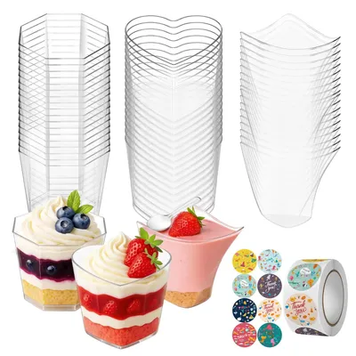75 Mini-Dessertbecher 150 ml Kunststoff mit Aufklebern
