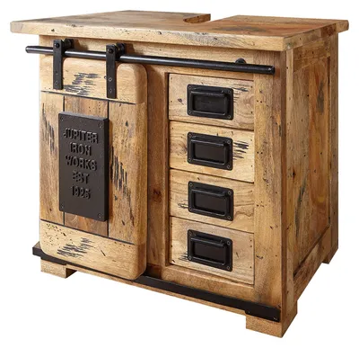 Produktbild von home24 Waschbeckenunterschrank - Mango Massiv / Eisen - Mango / Schwarz