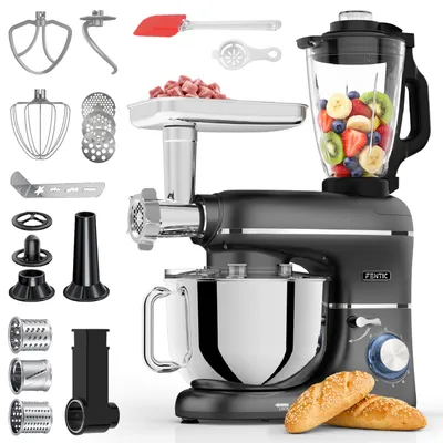 Zdjęcie produktu dla Fentic Robot Kuchenny 6w1 – Mikser, Maszynka do Ciasta, Food Processor, Maszynka do Mięsa, Krajalnica do Warzyw, 2000W, Miska Stalowa 6,2L
