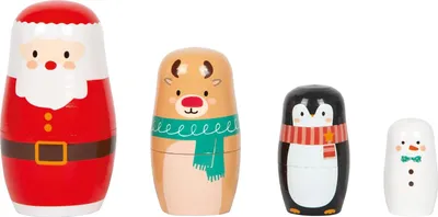 Productafbeelding van Small foot Matroesjka kerstfiguren van hout - Set van 4 - Schattige nestpoppen - Stapelspel voor kinderen vanaf 2 jaar