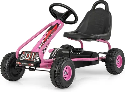 Produktbild von DREAMADE Gokart mit Handbremse & verstellbarem Sitz, Tretauto Tretfahrzeug, Pedal Go Cart für Kinder 3-6 Jahren, bis 30 kg belastbar (Rosa)