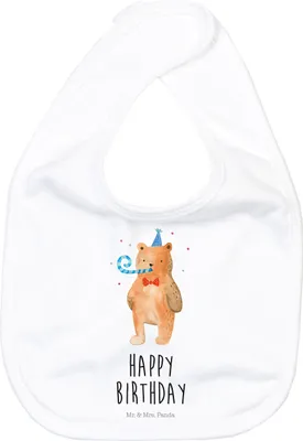 Produktbild von Mr. & Mrs. Panda Schlabberlatz Bär Geburtstag - Weiß - Geschenk, Glückwunsch, Lätzchen Für Babys, Sabberlätzchen, Happy Birthday, Alles Gute, Sabber, Baumwoll-Lätzchen
