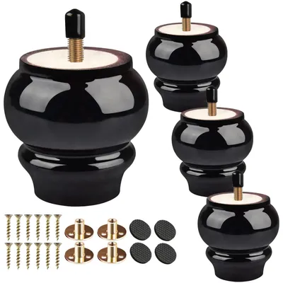 Holzmöbelfüße 8 cm, 4er-Set, schwarz, Massivholz, M8