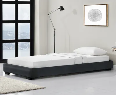 Produktbild von Kunstlederbett Polsterbett aus Kunstleder Bettgestell mit Lattenrost 90x200 cm Bett inkl. Lattenrahmen Einzelbett Jugendbett Kunstleder in Schwarz Corium