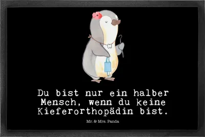 Produktbild von Mr. & Mrs. Panda Eingangsteppich Kieferorthopädin Herz 50 x 75 cm - Schwarz - Geschenk, Schmutzmatte, fußmatte, Schmutzfangmatte, Fußabstreifer, Türmatte, Fussmatte
