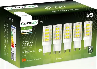 Produktbild von LUMILED LED žiarovky G9 Sada 5 LED diód 5W = 40W 4000K Neutrálna biela 460lm 360° svetelný uhol 230V žiadne blikanie SMD malé LED žiarovky
