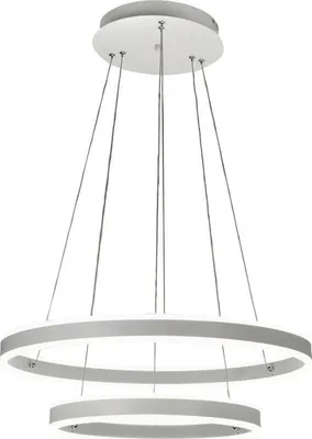 Productafbeelding van Palau LED-pendelarmatuur, 108W, 3000K, dimbaar, diameter 60 en 40 cm, zilverkleurig - met twee ringen van metaal en methacrylaat