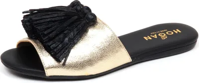 Produktbild von F2596 sandalo donna gold/schwarz HOGAN VALENCIA scarpe gehämmerter Lederschuh wo