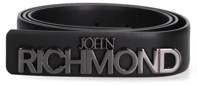 Produktbild von Gürtel aus echtem Leder, schwarz, mit Logostickerei, Marke John Richmond, Länge 100 cm