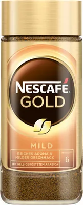 A jar of Nescafé Gold instant coffee.