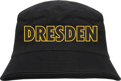 Produktbild von Dresden Fischerhut - bedruckt - Bucket Hat Anglerhut Hut Blockschrift Schwarz Gelb L/XL Schwarz