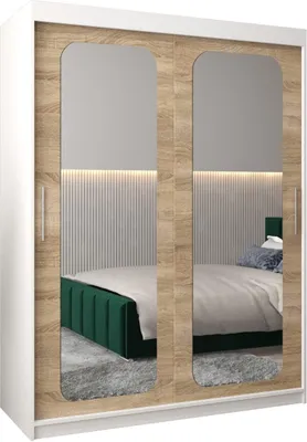 Produktbild von MEBLE KRYSPOL Promo 3150 Schlafzimmerschrank zwei Schiebetüren - Mattweiß + Sonoma