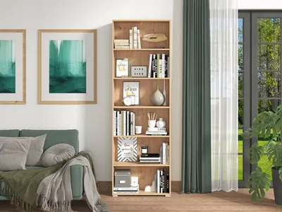 Produktbild von Dmora Bücherregal Pramollo, 70x25x212 cm, Braun Eiche Knoten, 5 Böden, freistehend