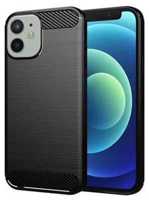 Produktbild von Techsuit Carbon Silicone Back Cover Hülle für Apple iPhone 12 Mini - Schwarz