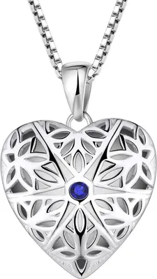 Produktbild von FJ Foto Medaillon Kette Damen 925 Sterling Silber Herz Saphir Opal Vintage Schmuck