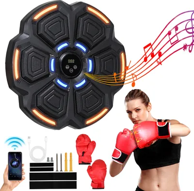 Obrázek produktu pro Jayseuw Boxovací stroj Sportovní oblek Elektronická hudba Boxovací stroj Nástěnný boxovací terč s 2 páry boxerských rukavic Dospělý + dítě