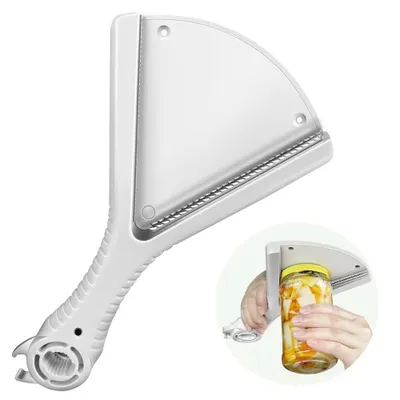 Produktbild von Multifunktionaler Glasöffner Flaschenöffner 3 in 1 V Form Deckelöffner mit Edelstahlzähnen rutschfest für Gläser Flaschen Dosen Küche