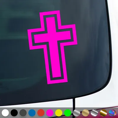 Produktbild von PantherPixel Kreuz Aufkleber Christentum Kirche Jesus Christus Sticker Auto Geschenkidee Farbe Neon-Pink