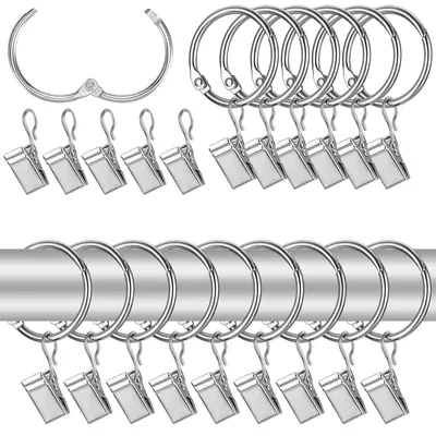 Produktbild von 50 Gardinenringe, Gardinenstangenclips, Gardinenringe mit Clips, Gardinenklemmen, Gardinenringe mit Clips für Gardinen in Küche, Bad, Schlafzimmer, Wohnzimmer, Balkon (silber)
