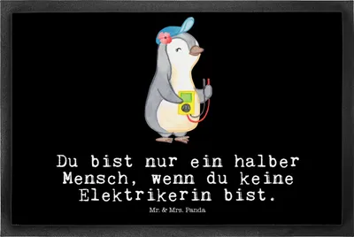 Produktbild von Mr. & Mrs. Panda fußmatte Elektrikerin Herz 50 x 75 cm - Schwarz - Geschenk, Fußabtreter, Gesellenprüfung, Beruf, Ausbildung, Spruch, Lustig, Schmutzmatte, bodenmatte