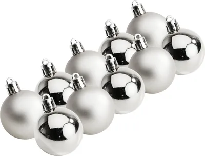 Produktbild von Weihnachtskugeln aus Kunststoff, 10 Stück, Ø 4,4 cm Silber