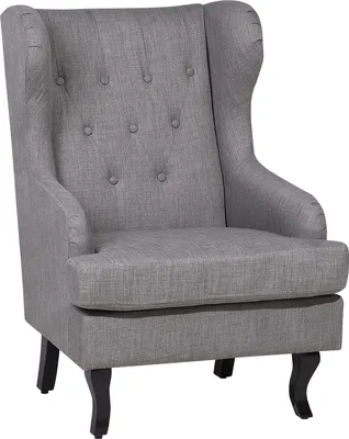 Produktbild von BELIANI Ohrensessel Grau Stoffbezug Gesteppt mit Armlehnen Knöpfen Dunkle Holzbeine Retro Chesterfield Stil Wohnzimmersessel Ohrenbackensessel
