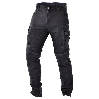 A pair of black cargo jeans.